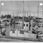 Orø havn med fiskerbåde, 1955, postkort